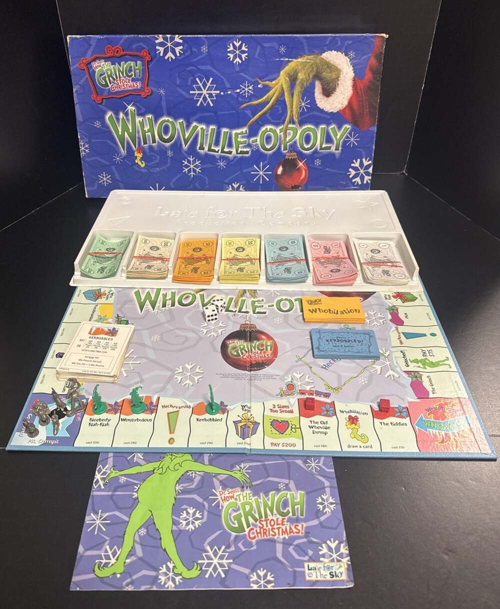 Whooville-Opoly How The Grinch Stole Christmas Monopoly Board Game 100% Complete